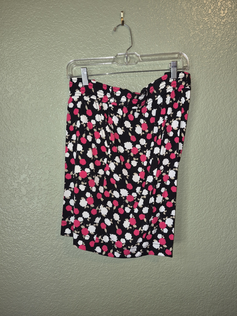 Lane Bryant Black Midi Skirt with Pink and White Floral Print